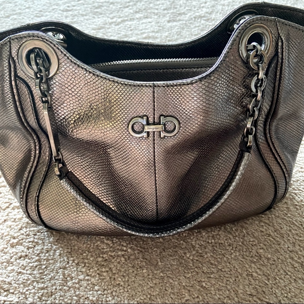 Salvatore Ferragamo Bronze Snakeskin Chain Purse